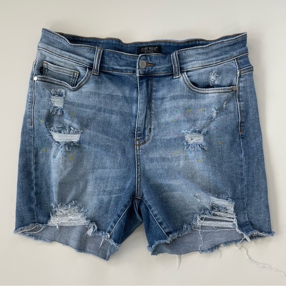 Judy Blue Women's Rainbow Paint Splash Splattered Distressed Denim Short Sz 2XL - Picture 3 of 11